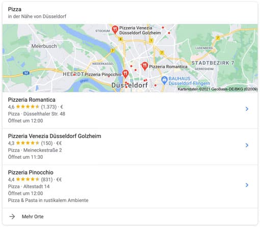 SERP - Lokale Ergebnisse durch Google My Business SEO Düsseldorf by eyelikeit