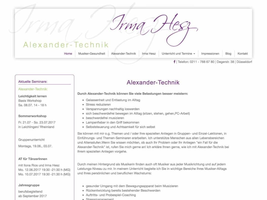 Webdesign Beispiel für Education - Alexander Technik Düsseldorf, Irma Hesz