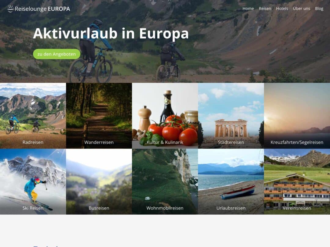 Webdesign Beispiel - Reiselounge EUROPA - Aktivurlaub in Europa